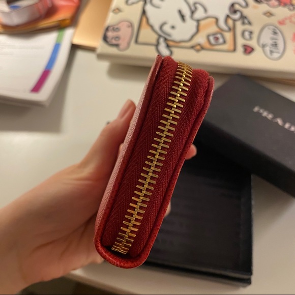 Prada red zip wallet
